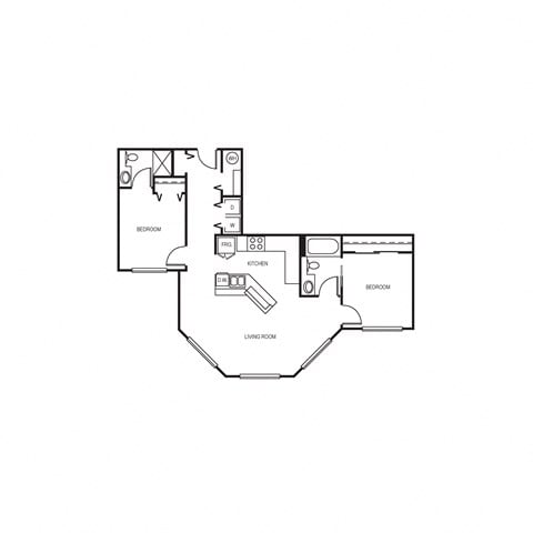 Floor plan for 2 beds, 2 baths, 940 sqft